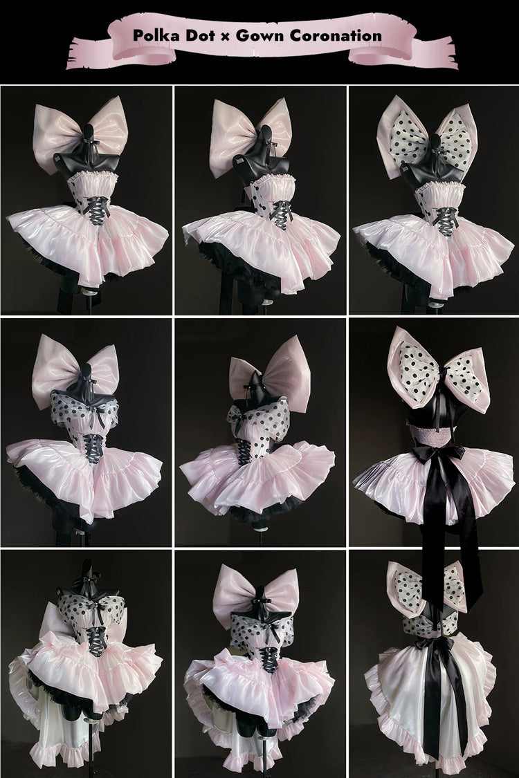 Printed Lace-Up Princess Dress - Polka Dot × Gown Coronation