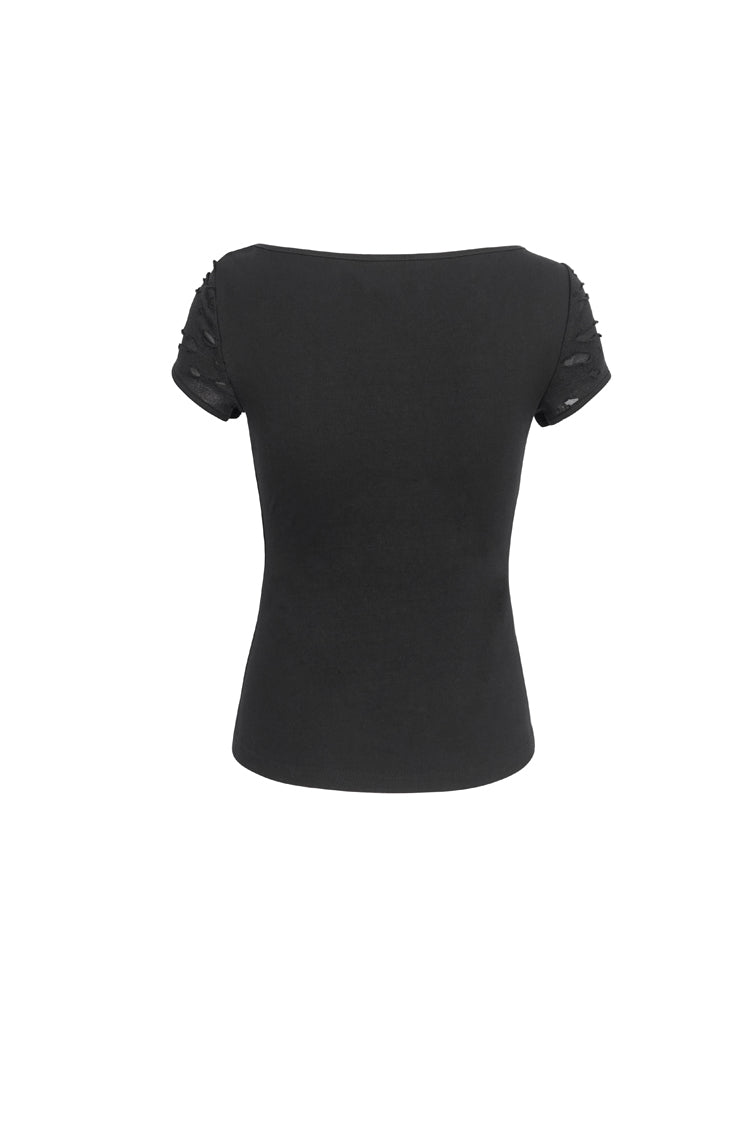 Steampunk Distressed Tee with Cutout Details for Women