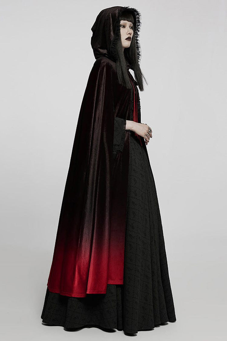 Crimson & Noir Gradient Fantasy Cloak with Wide Sleeves & Hood