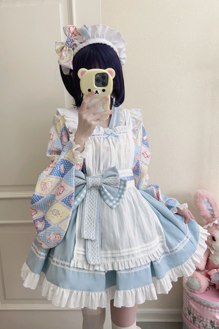 Showa Sweet Pet Japanese Maid Lolita Dress with Ruffle Bowknot