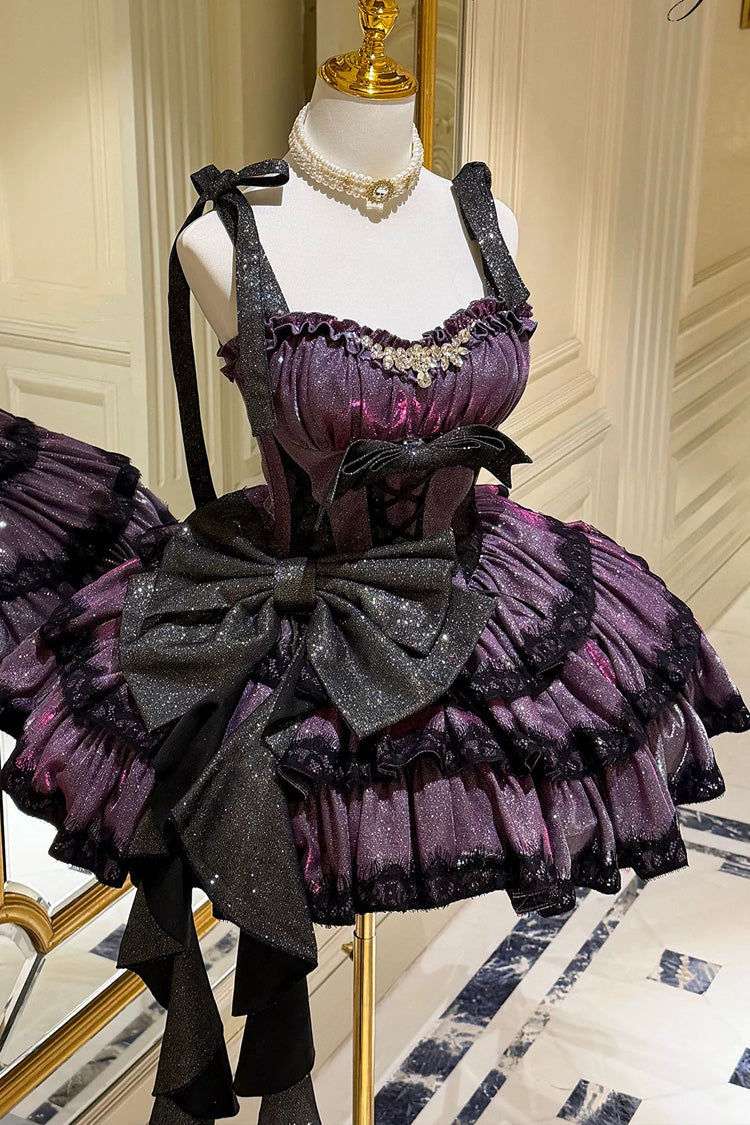Galaxy of Fallen Tears Violet Glitter Triple-Layered Ruffled Asymmetric Lolita JSK - Galaxy of Fallen Tears