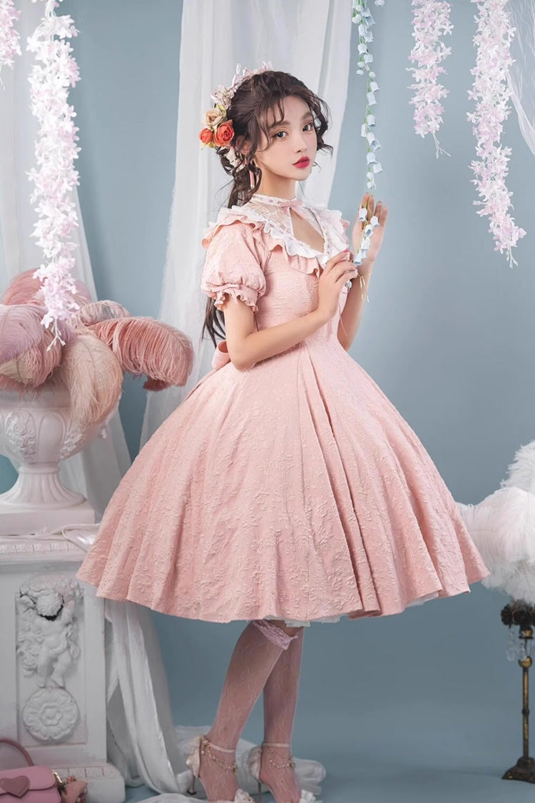 Pink Short Sleeve Ruffle Bowknot Sweet Princess Dress