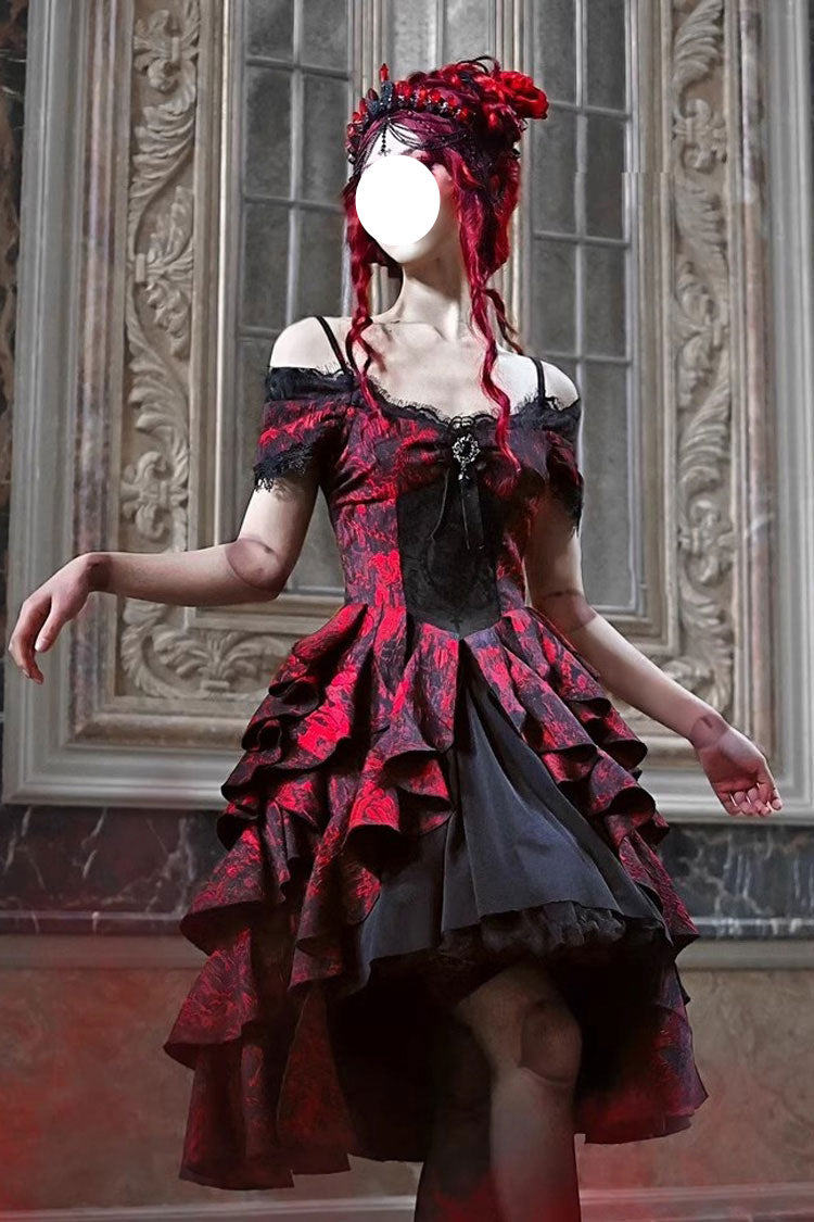 Crimson & Noir Hades Feast Print Ruffle Cardigan Lolita Dress