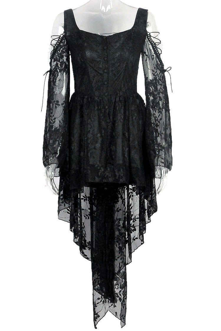 Square Collar Long Sleeves Overlay Embroidered Lace Gothic Dress