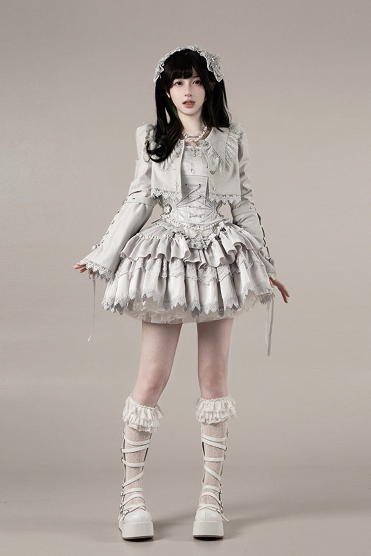 Bionic Doll Square Collar Gothic Lolita Corset Set with Multi-Layer Ruffles, Short Skirt