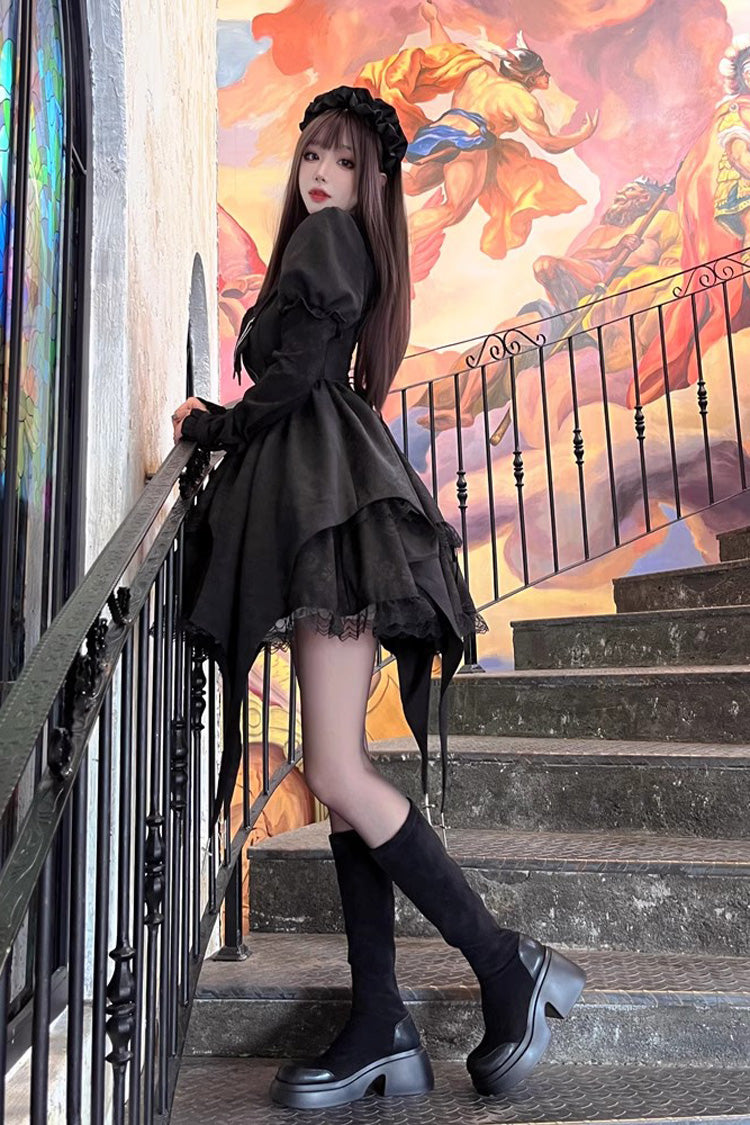 Black Dream Long-Sleeve High-Waist Ruffle Cardigan Gothic Lolita Dress