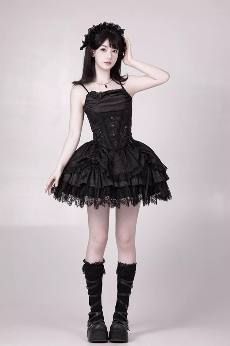Black Multi-Layer Jacquard Ruffled Witch Gothic Skirt - Letters & Poems · Twilight