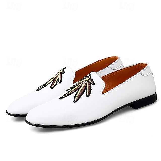Prom Shoes Faux Leather Loafers with - Men's Feather White
