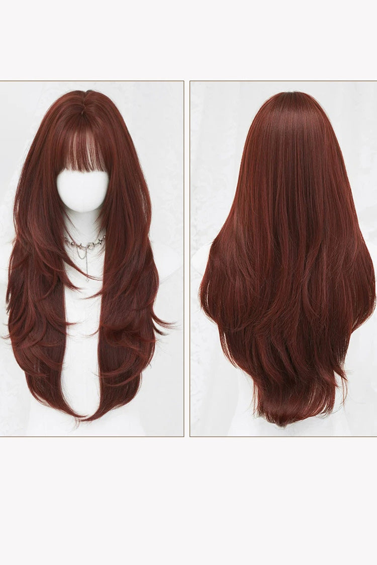 Smoky Reddish Brown Full Air Bangs Butterfly Cut Sweet Lolita Wig