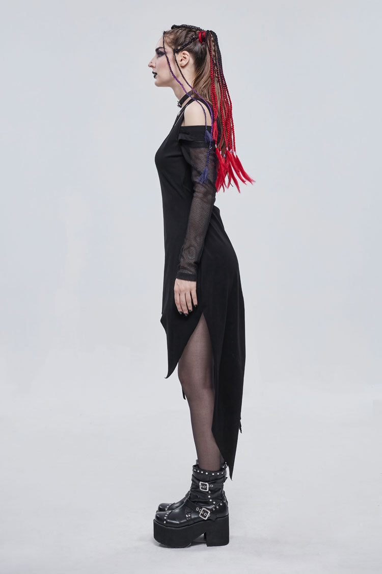 Asymmetric Distressed Ghost Buttonhole Punk Dress