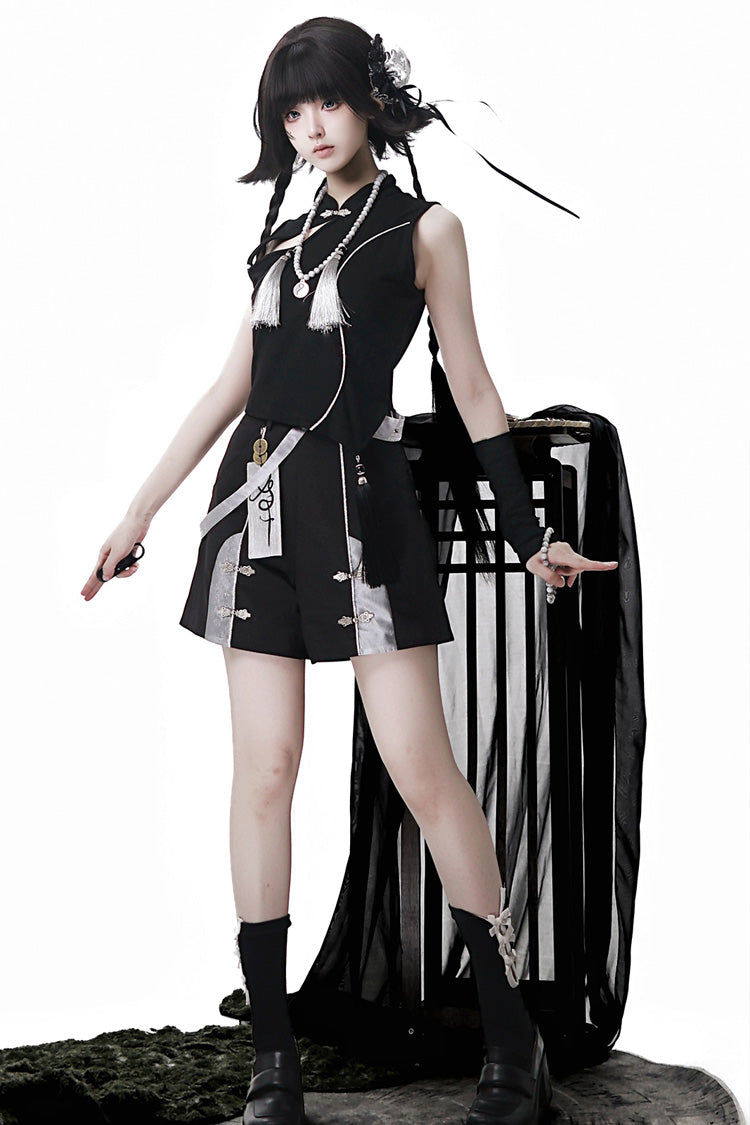 Sleeveless Chinese Style Ouji Lolita Set - Black