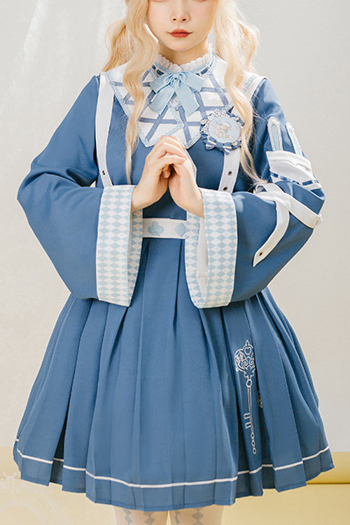 Azure Retro Trumpet Sleeve Alice Detective Sweet Lolita One-Piece