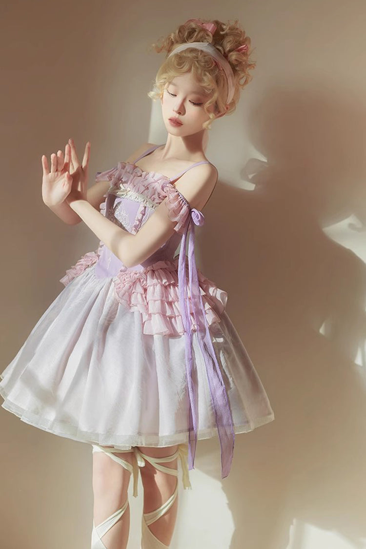 Thistle Midsummer Dream Embroidered Boat-Neck Chinese Ballet Lolita Dress