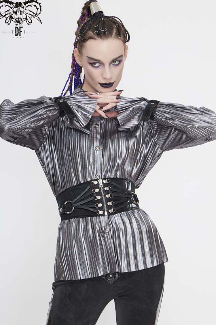 Punk Shirt with Metal Buckles and Pointed Collar
