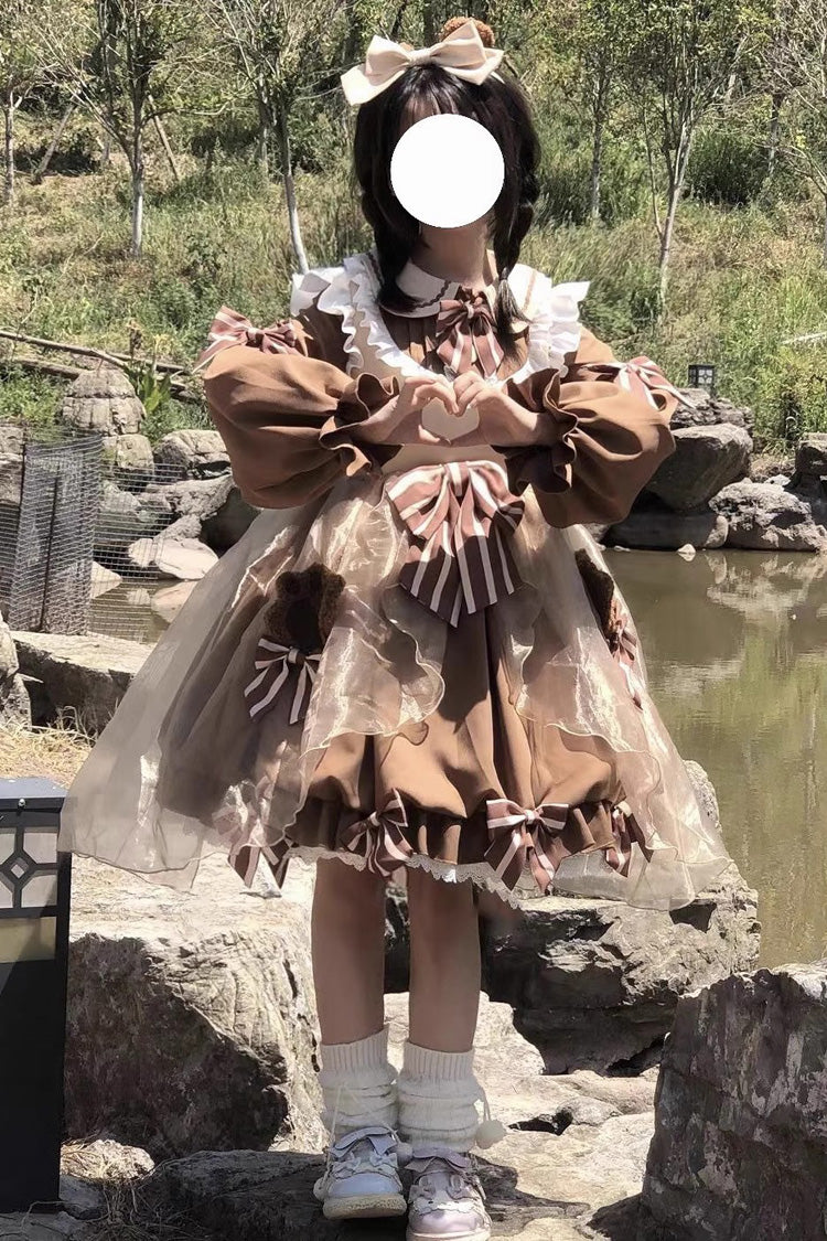 Bear Motif High-Waisted Ruffle Bow Sweet Lolita Dress