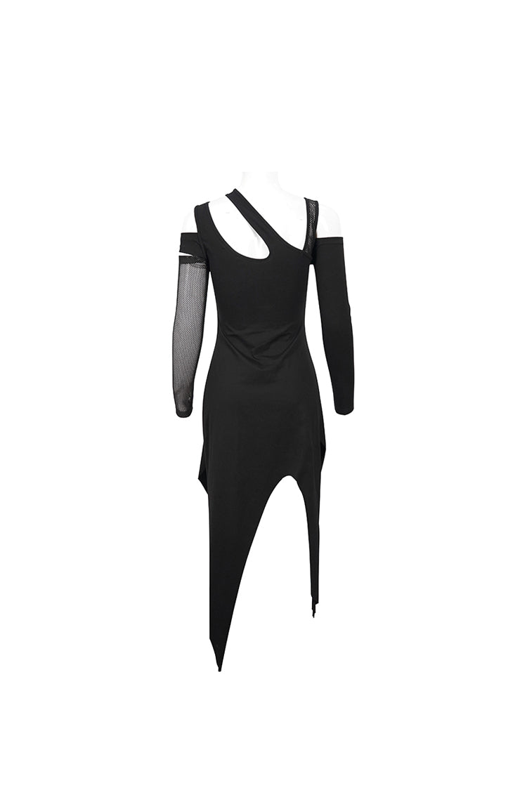 Asymmetric Distressed Ghost Buttonhole Punk Dress