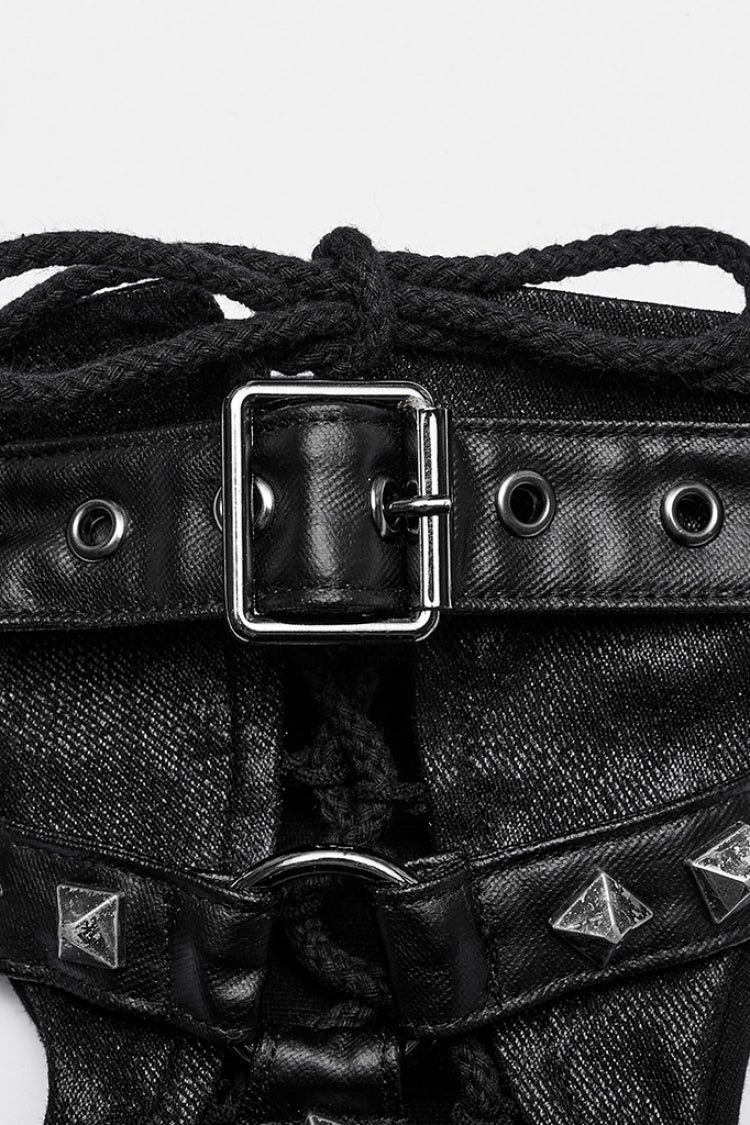 Steampunk Lace-Up Gloves with Rivet Print for Men in 2 Tones
