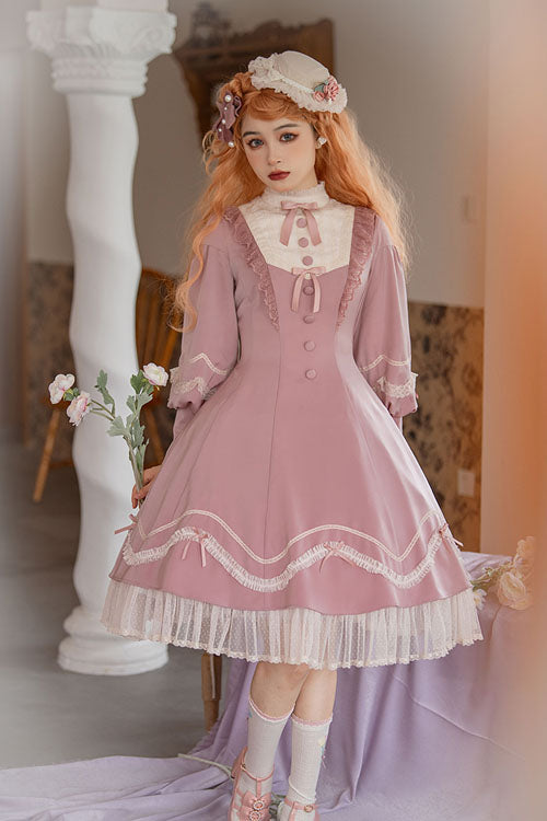 Alice Girl Andrea Ruffled OP Dress - Solid Bowknot Sweet Lolita