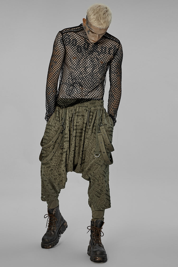 Jade Punk Men's Distressed Pants with Adjustable Straps