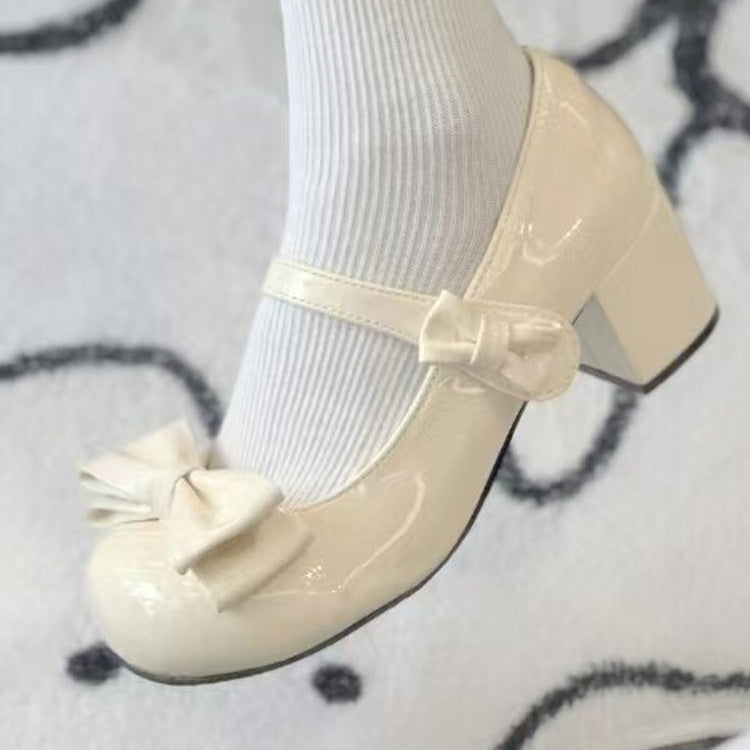 Velcro Strap Bow Mary Jane Shoes for Lolita - Two Heel Heights
