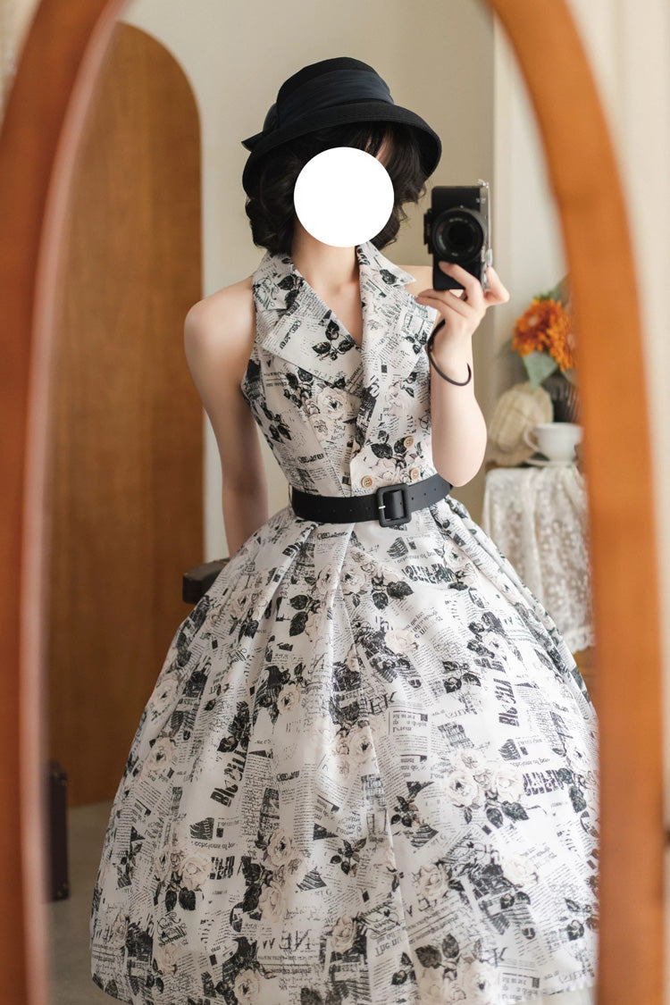 V Collar Printed Vintage Dress - Afternoon Forest