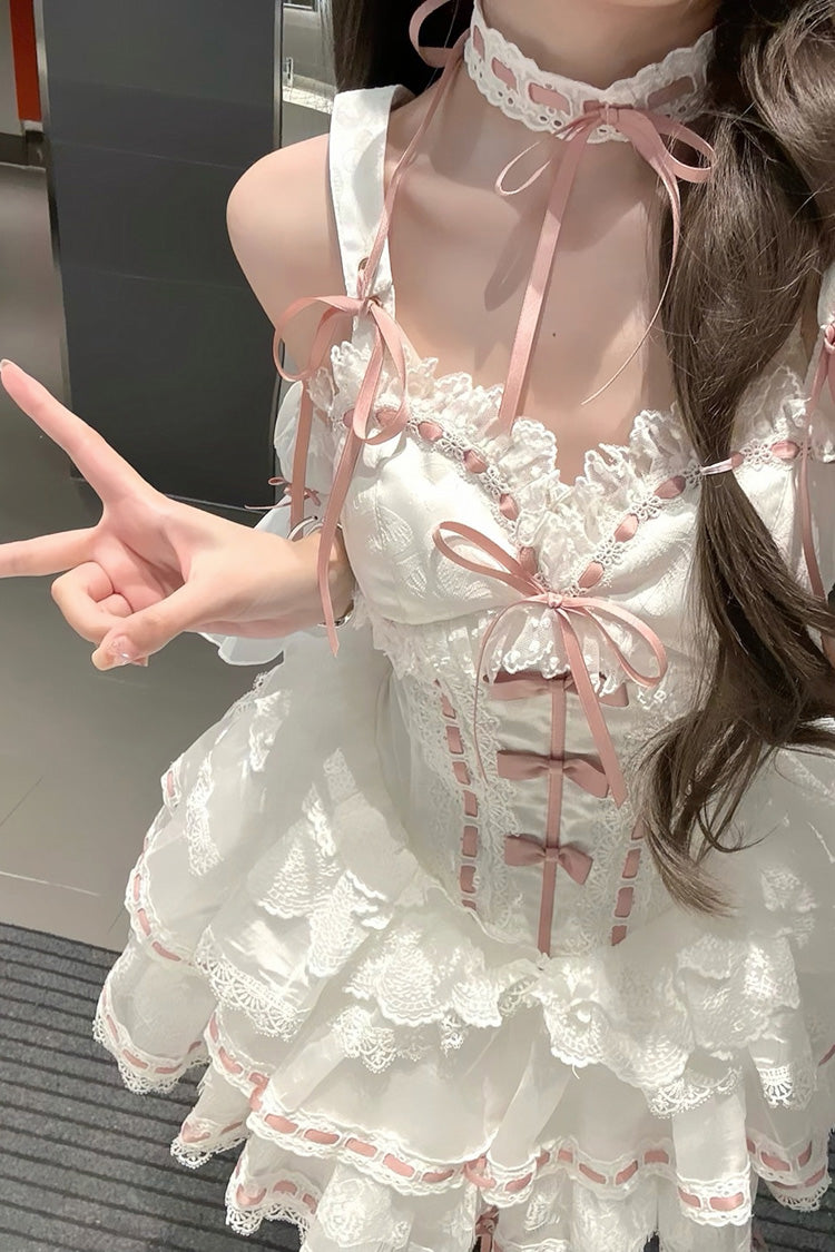 Ivory Detachable Trumpet Sleeve Bow Lace Sweet Coord