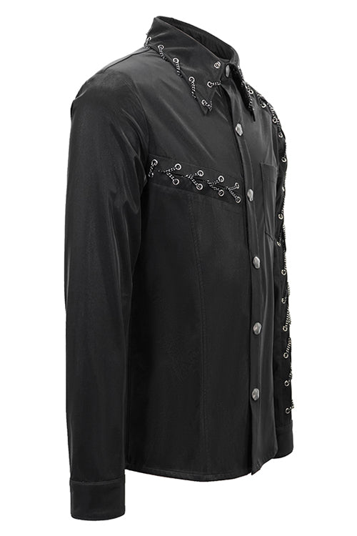 Men's Punk Drawstring Blouse in Charcoal Black