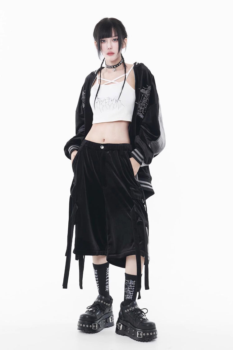 Black Long Sleeve Print Embroidery Gothic Jirai Kei Chinese Style Japanese Jacket