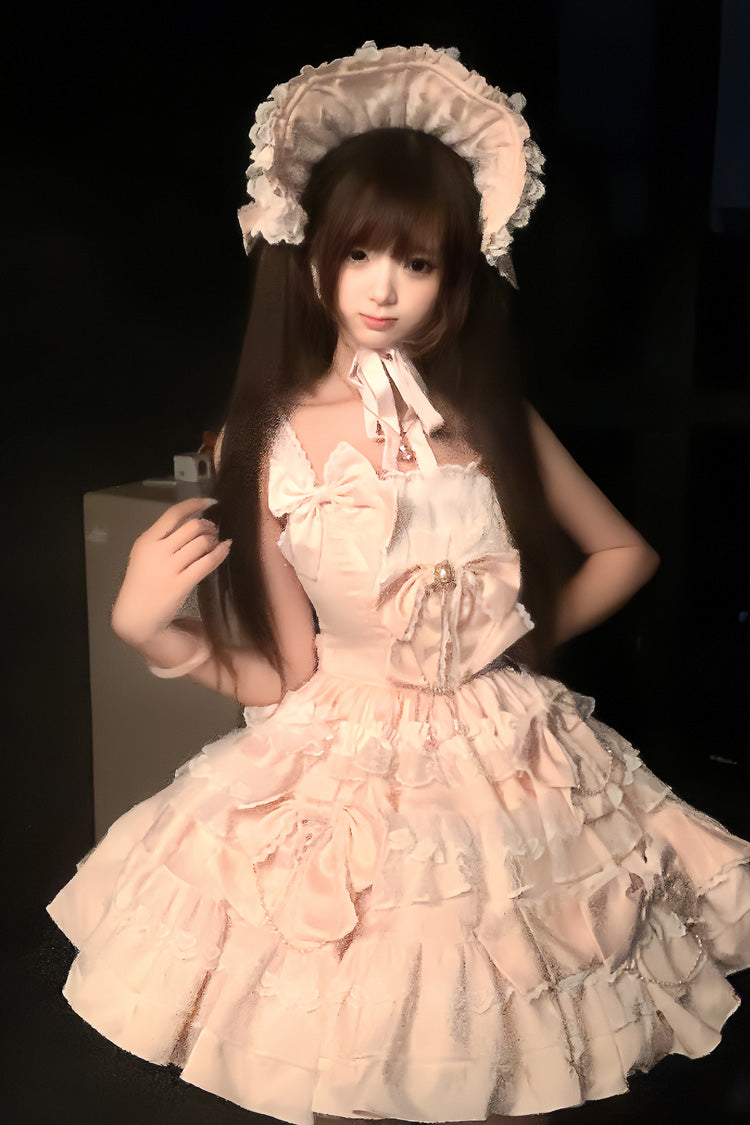 Pink Sweet Princess Lolita JSK Dress with Multi-Layered Ruffle and Bowknot