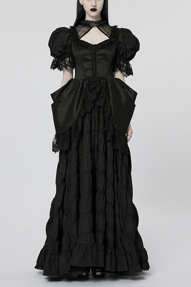 Gothic Lace Dress with Ruffled Sleeves and Stitching