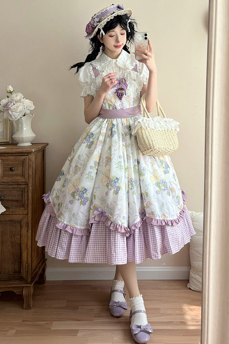 Blueberry Early Summer Sleeveless Print Ruffle Bow Sweet Lolita Jsk Dress