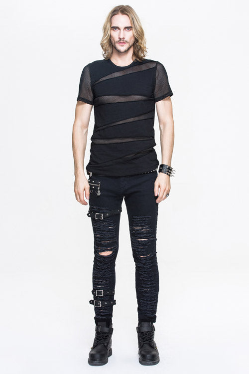 Diamond Mesh Gothic T-Shirt for Men's Punk Style