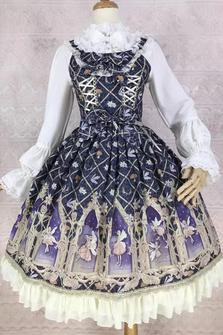 Elf Print JSK Dress with Ruffles, Bowknot, Sweet Lolita Style