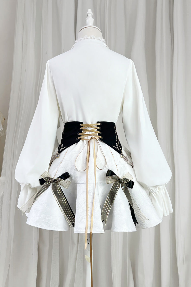 Ivory Jacquard Embroidered Irregular Skirt with Bow - Star Gate