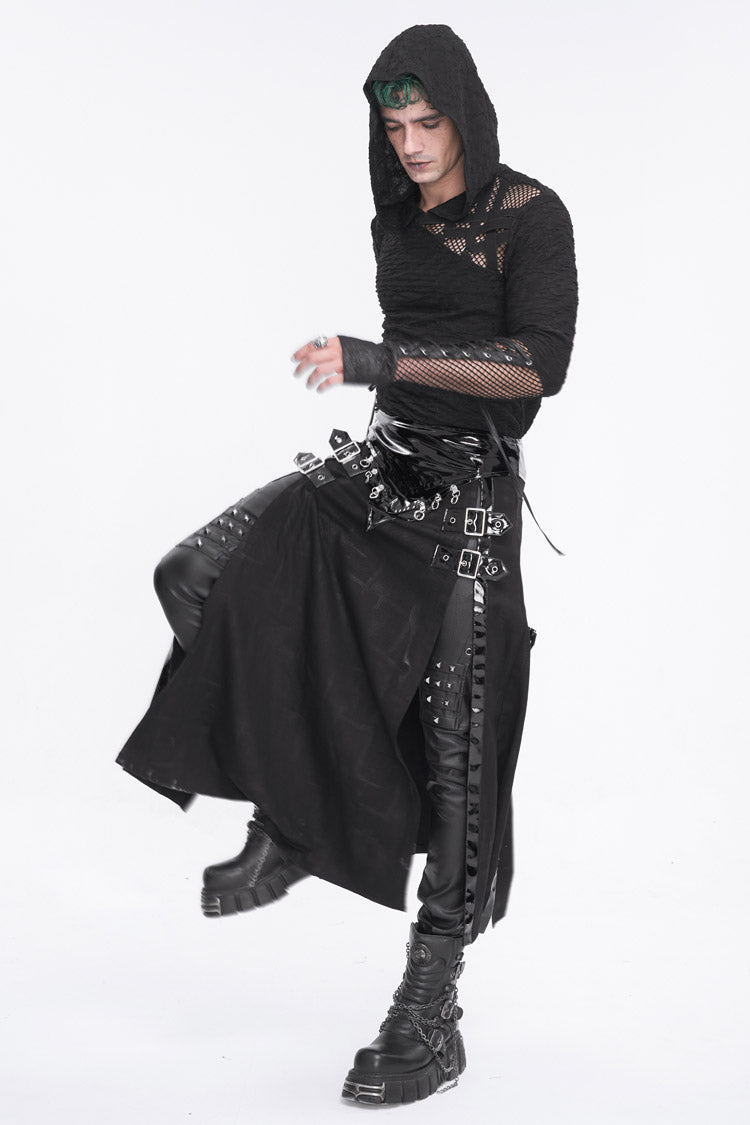 Patent Split Front Punk Skirt for Men