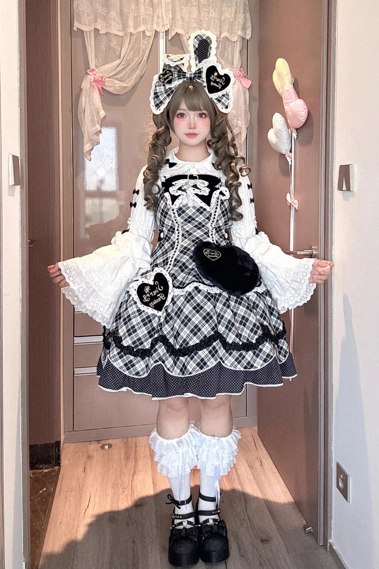 Shibuya Sweetheart Sleeveless Plaid Ruffle Bow Sweet Lolita JSK Dress