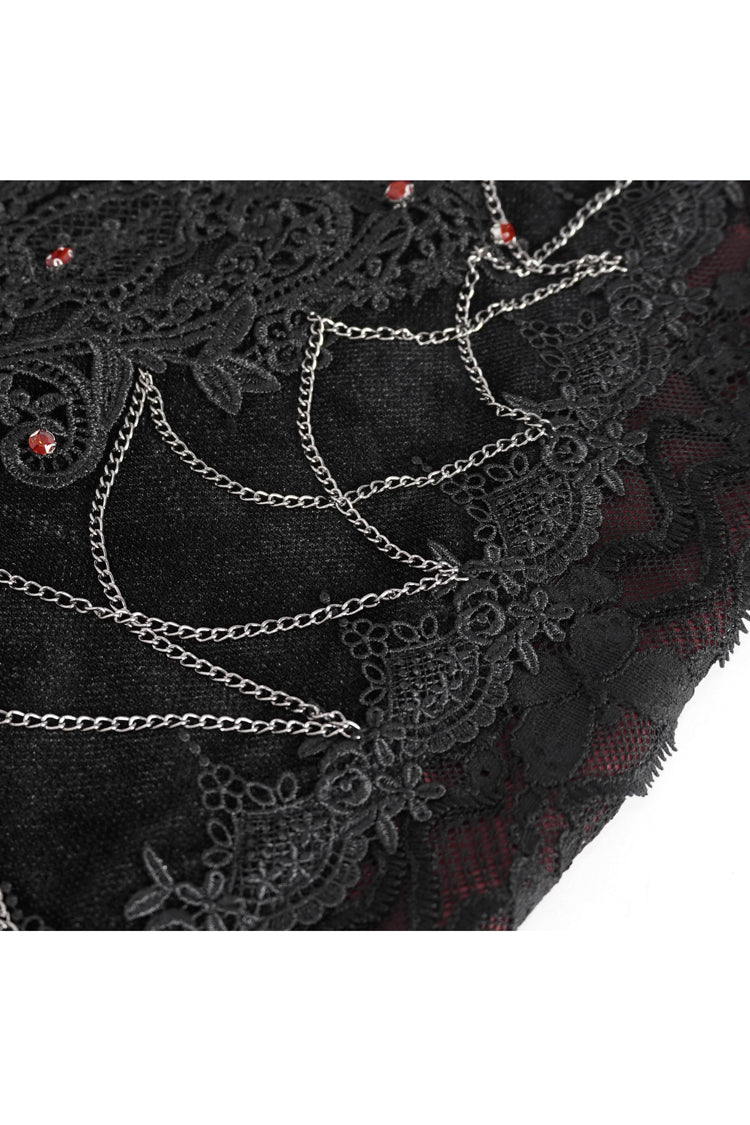 Crimson & Noir High-Rise Embroidered Lace Accent Gothic Skirt