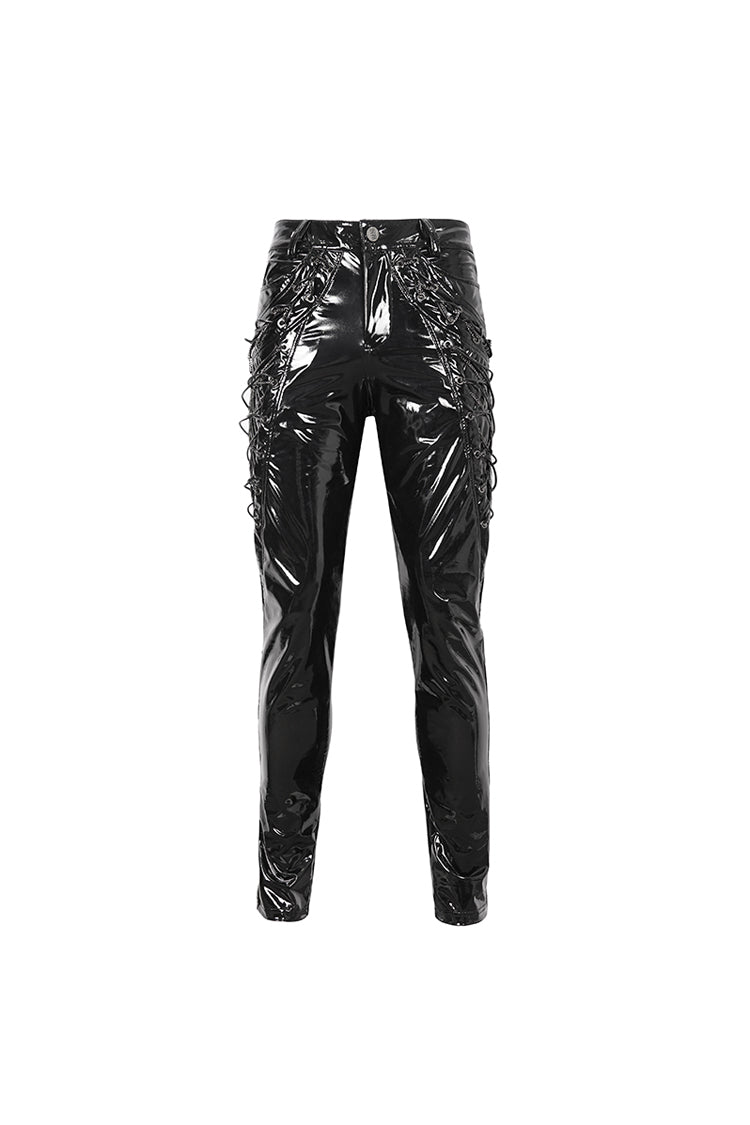 Punk Patent Faux Leather Lace-Up Trousers for Men