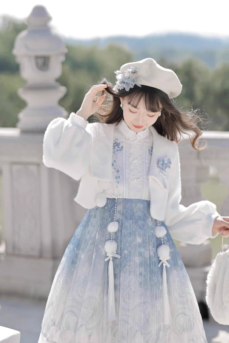White Blue Printed Chinese Style JSK Set - Sweet Lolita Dress