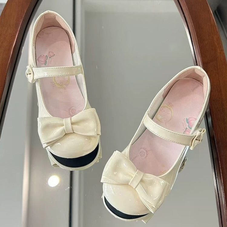 Velcro Strap Bow Mary Jane Shoes for Lolita - Two Heel Heights