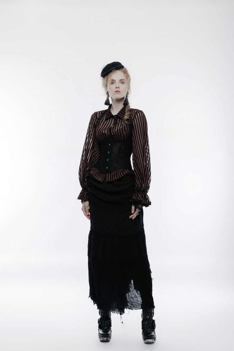 Supportive Black Jacquard Lace-Up Halter Gothic Breast Vest