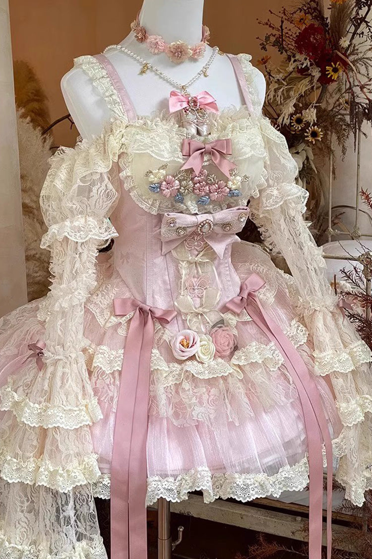 Pink Lace Flower Love Song Dress with Bowknot Details