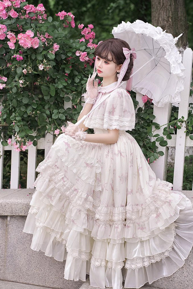 Multicolor Bellflower Printed Lace Sweet Princess Lolita Dress