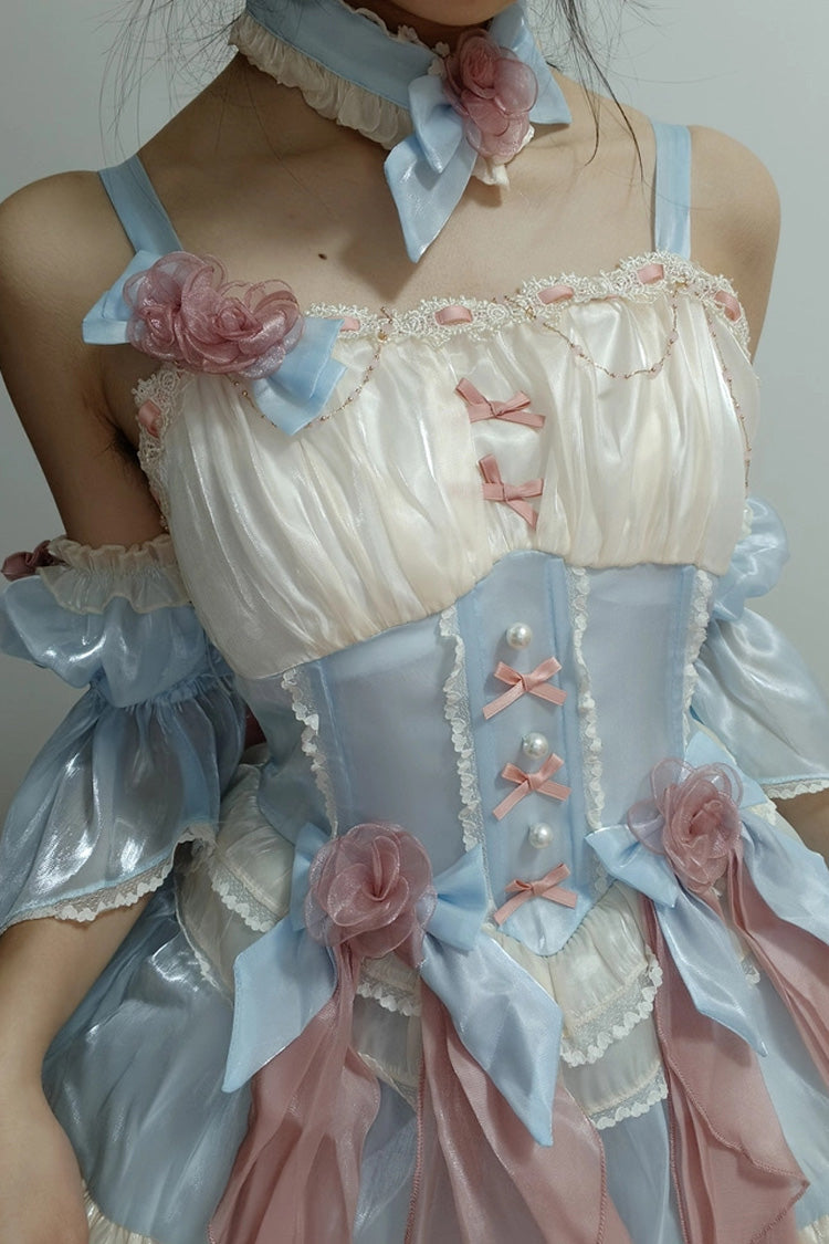 Heartbeat Blue Multi-Layered Ruffle Bowknot Lace Sweet Princess JSK Dress