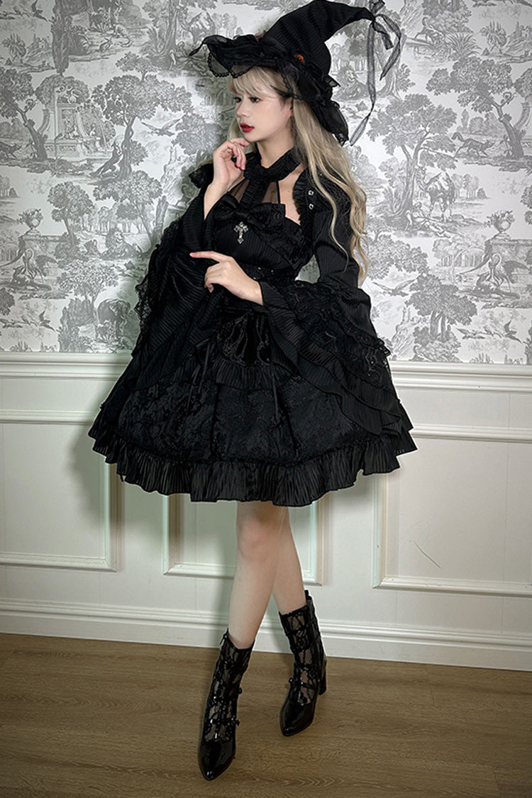 Halterneck Ruffle Bow Gothic Lolita Dress with Drawstring, Mystery Doll Theme, 4 Colors
