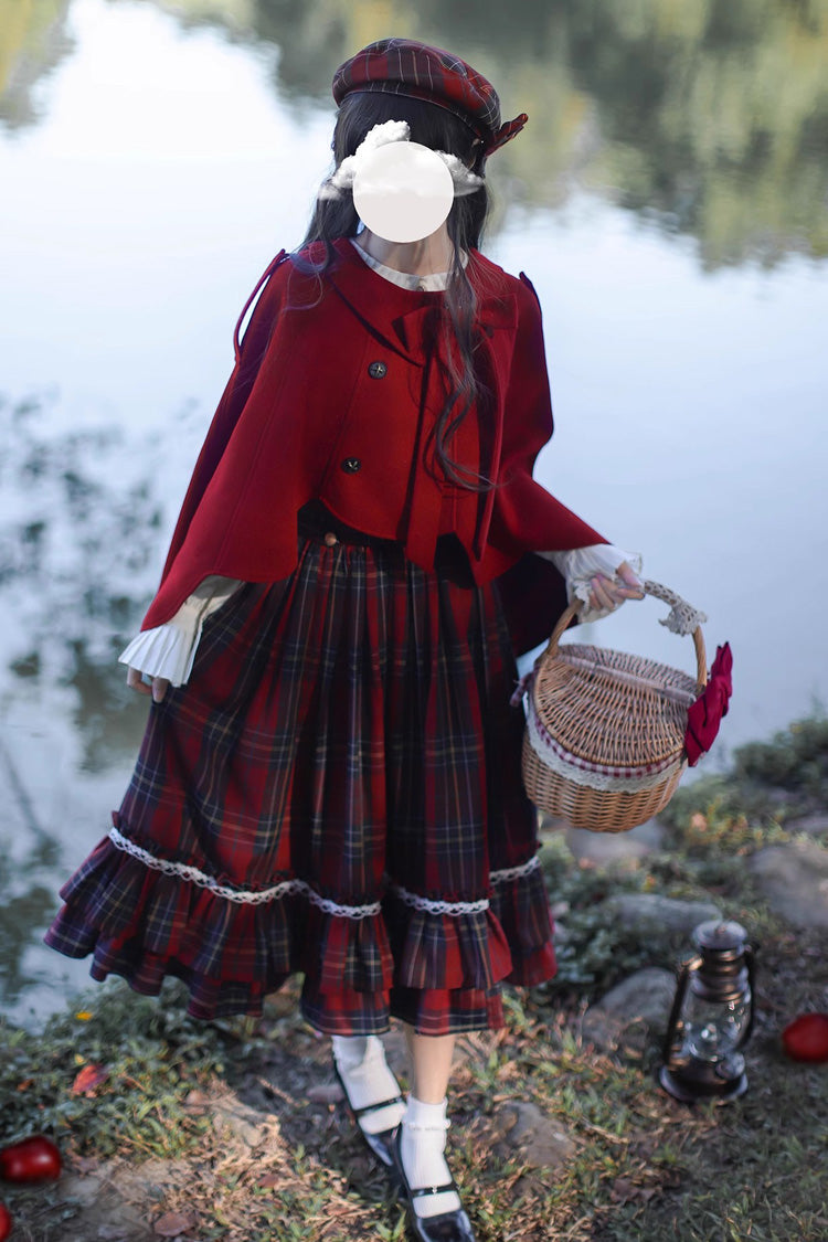 Red Plaid Print Bow Sweet Vintage Jumper - Little Red Riding Hood