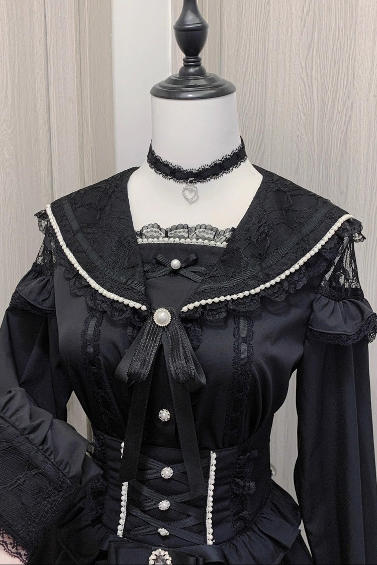 Sailor Collar Ruffle Lace Blouse for Jirai Kei - Two Colors