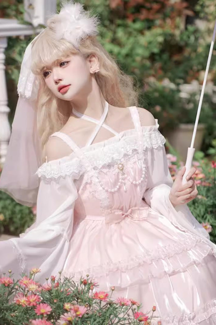 Blush Sheer Layered Ruffle Bow Elegant Lolita Gown