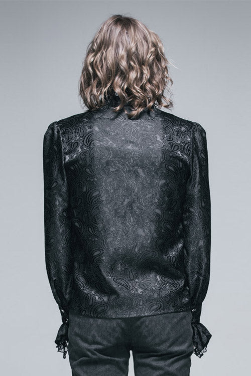 Gothic Blouse with Rose Print and Lace Cuffs for Men
