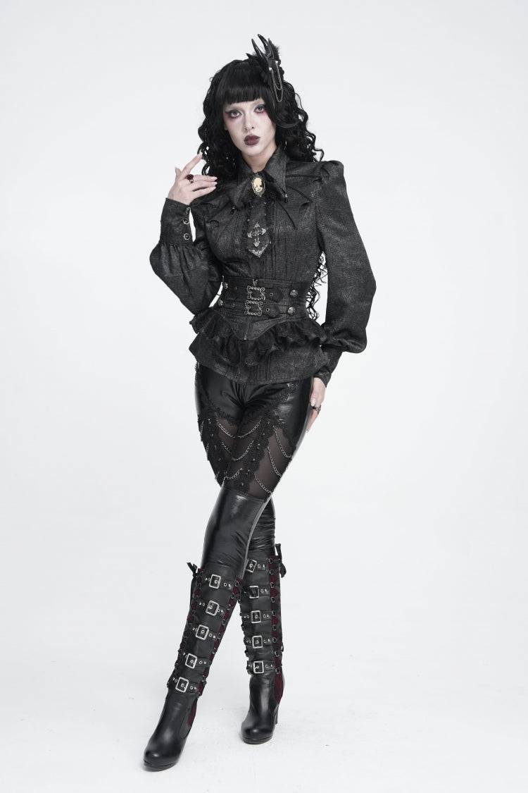 Slim Fit Buckled Zippered Pleated Gothic Girdle for Women Lace